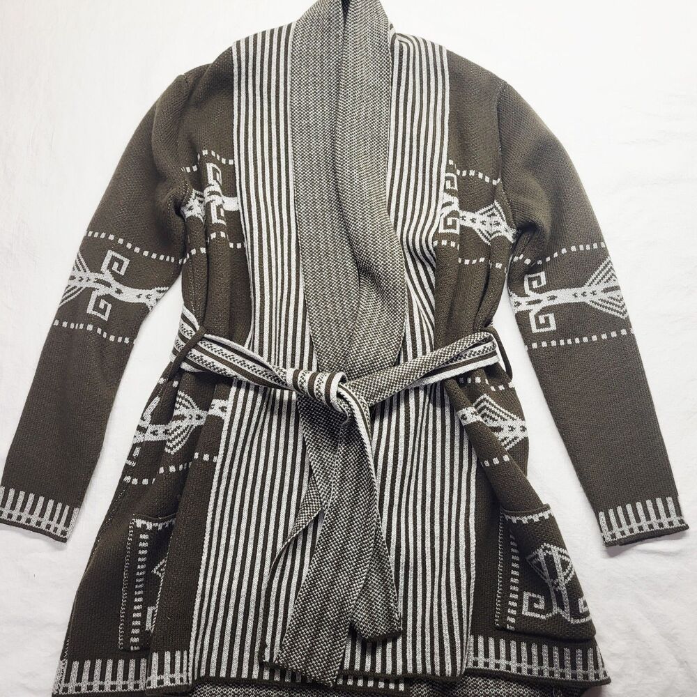 Dylan Los Angeles Shawl Collar Cardigan Sweater Coat Long Belted Small  Green